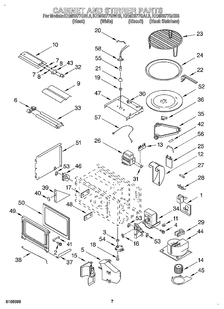 CABINET AND STIRRER Diagram and Parts List for KEMS377GAL3  KitchenAid Microwave Oven Combo