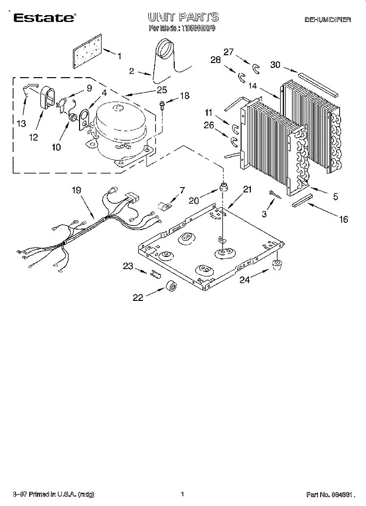 SECTION Diagram and Parts List for TD5000XF0  Whirlpool Dehumidifier