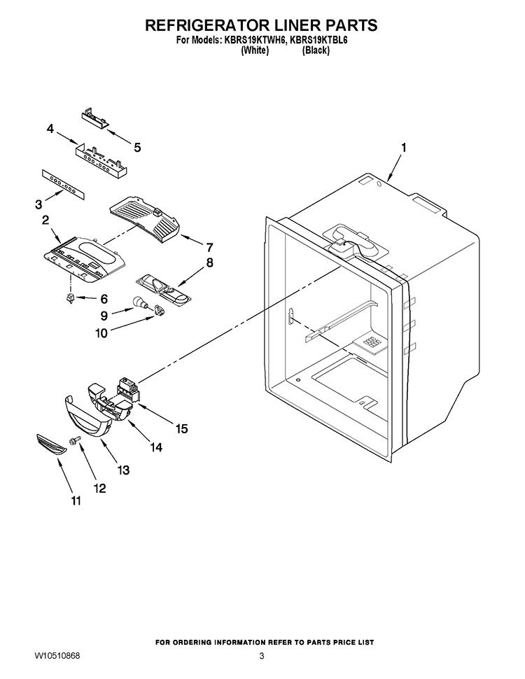 REFRIGERATOR LINER PARTS Diagram and Parts List for KBRS19KTBL6  KitchenAid Refrigerator