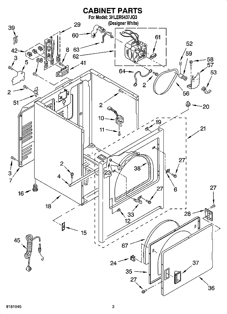 CABINET PARTS Diagram and Parts List for 3HLER5437JQ3  Whirlpool Dryer