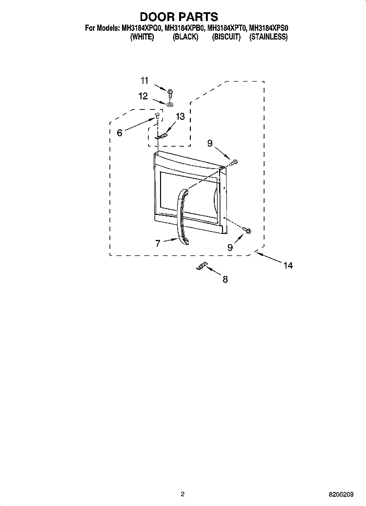 DOOR PARTS Diagram and Parts List for MH3184XPS0  Whirlpool Microwave