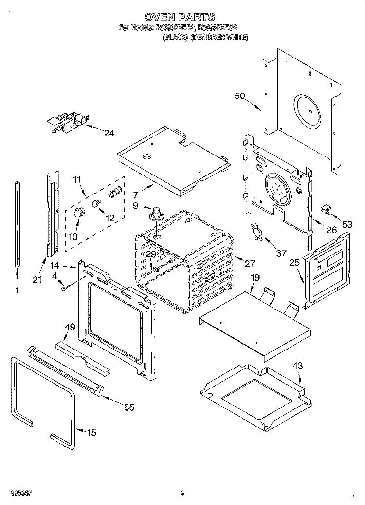 OVEN Diagram and Parts List for RS696PXEQ2  Whirlpool Range