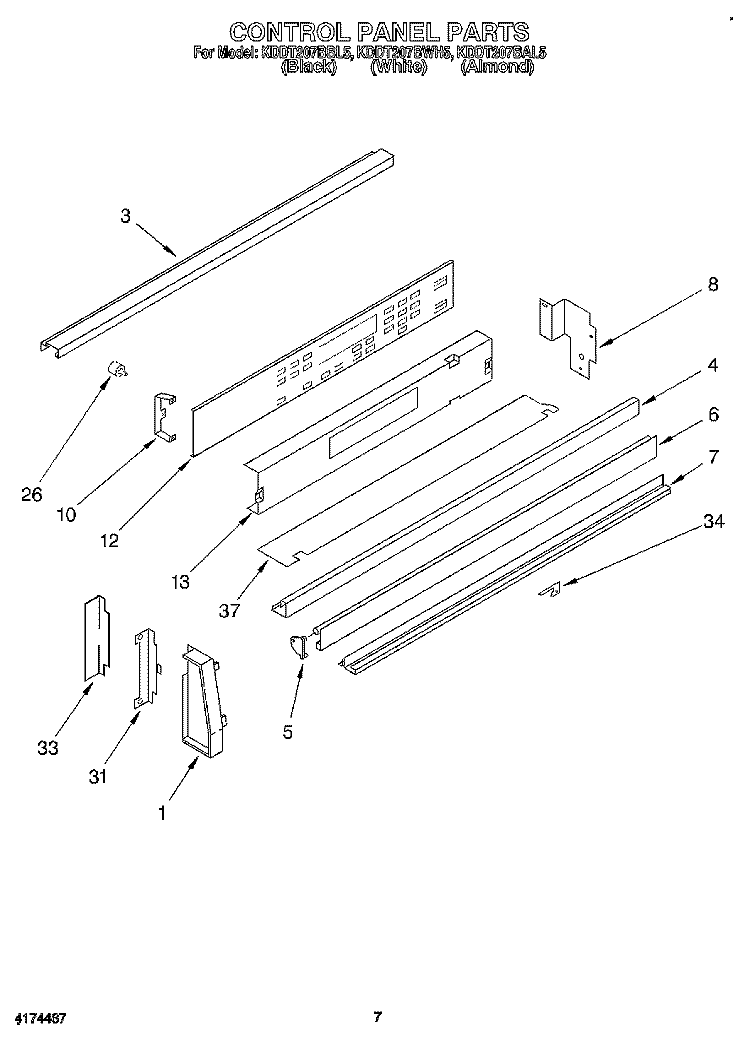 CONTROL PANEL Diagram and Parts List for KDDT207BBL5  KitchenAid Range