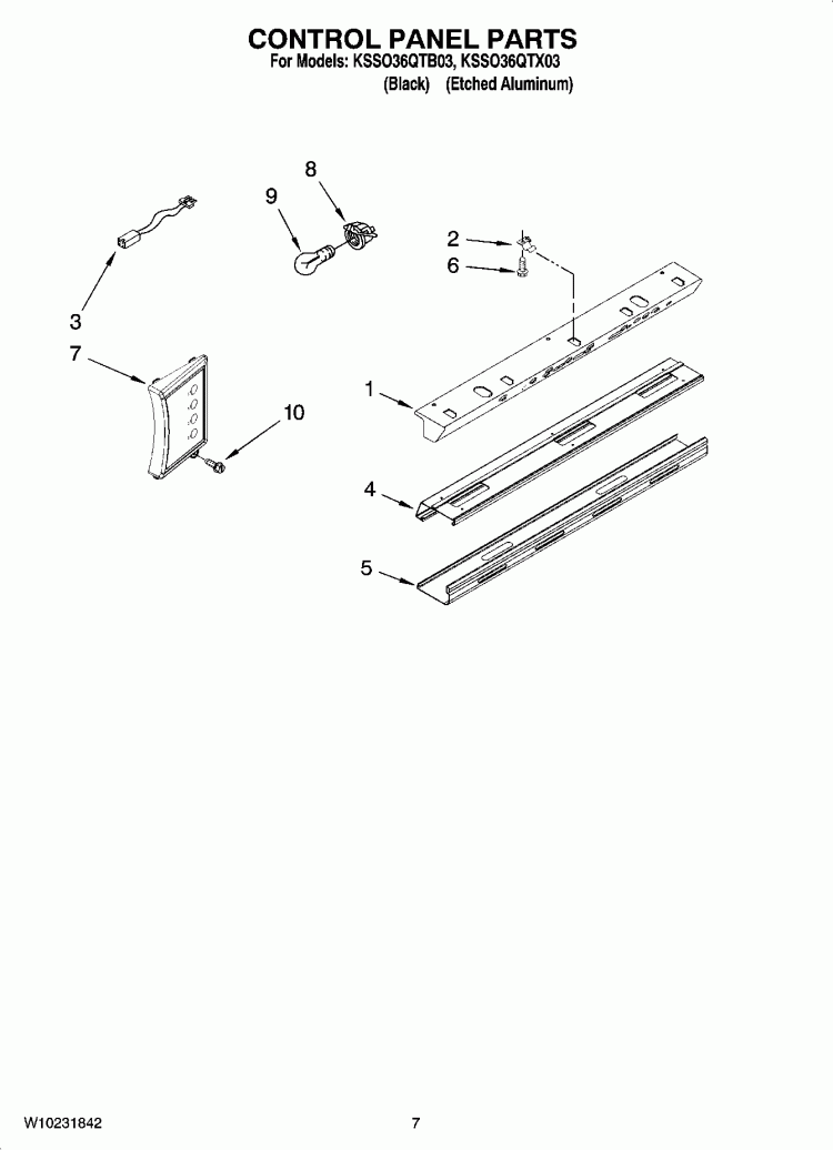 CONTROL PANEL PARTS Diagram and Parts List for KSSO36QTX03  KitchenAid Refrigerator