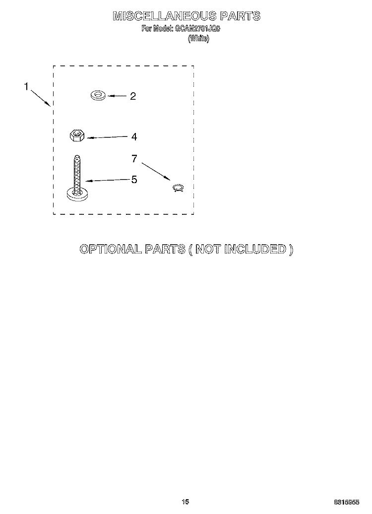 MISCELLANEOUS PARTS OPTIONAL PARTS Diagram and Parts List for GCAM2701JQ0  Whirlpool Washer