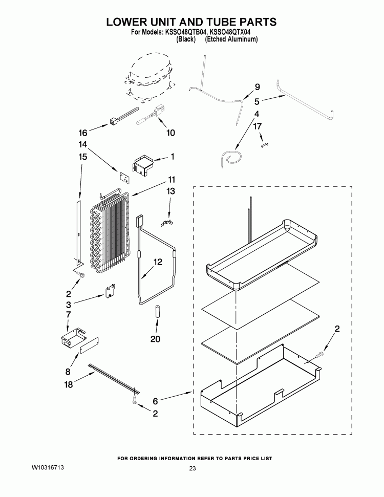 LOWER UNIT AND TUBE PARTS Diagram and Parts List for KSSO48QTB04  KitchenAid Refrigerator