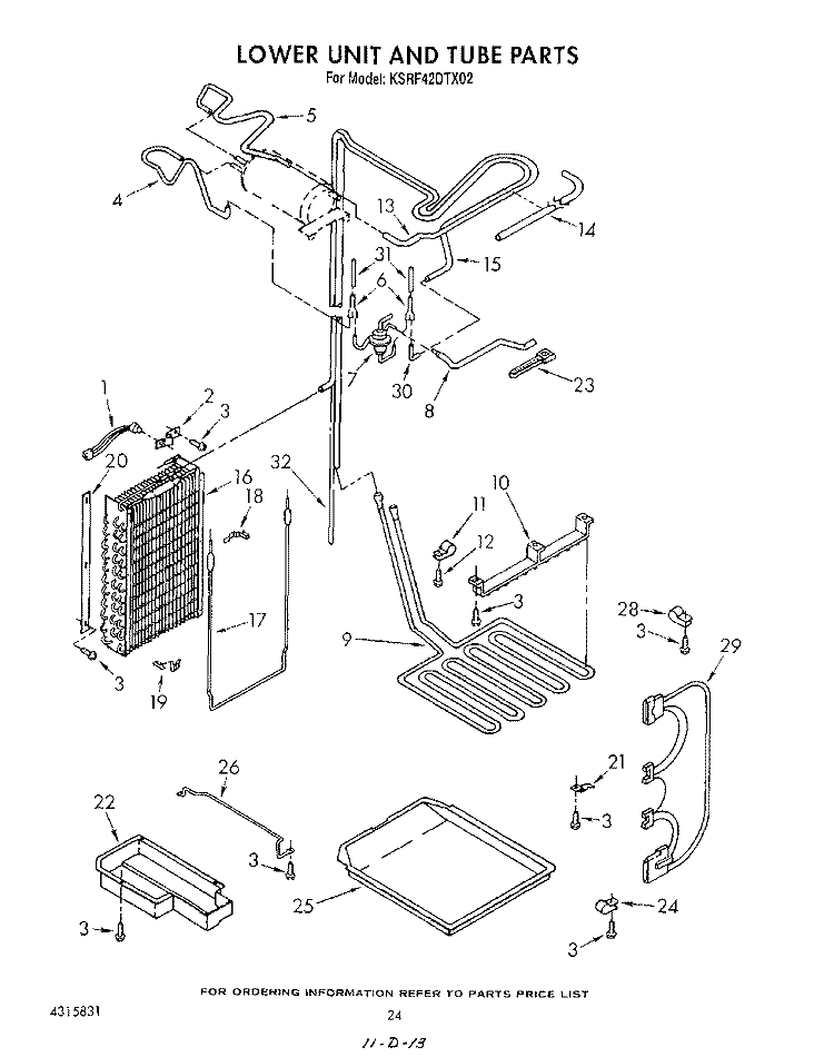 LOWER UNIT AND TUBE Diagram and Parts List for KSRF42DTX02  KitchenAid Refrigerator
