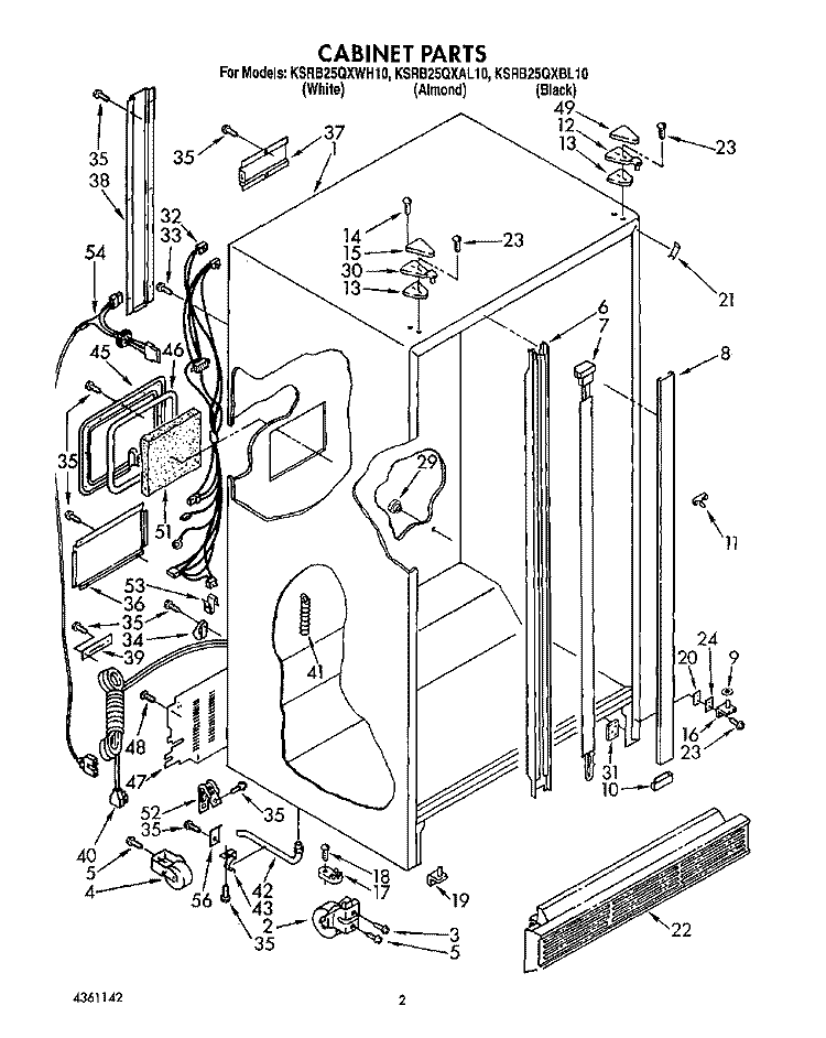 CABINET Diagram and Parts List for KSRB25QXAL10  KitchenAid Refrigerator