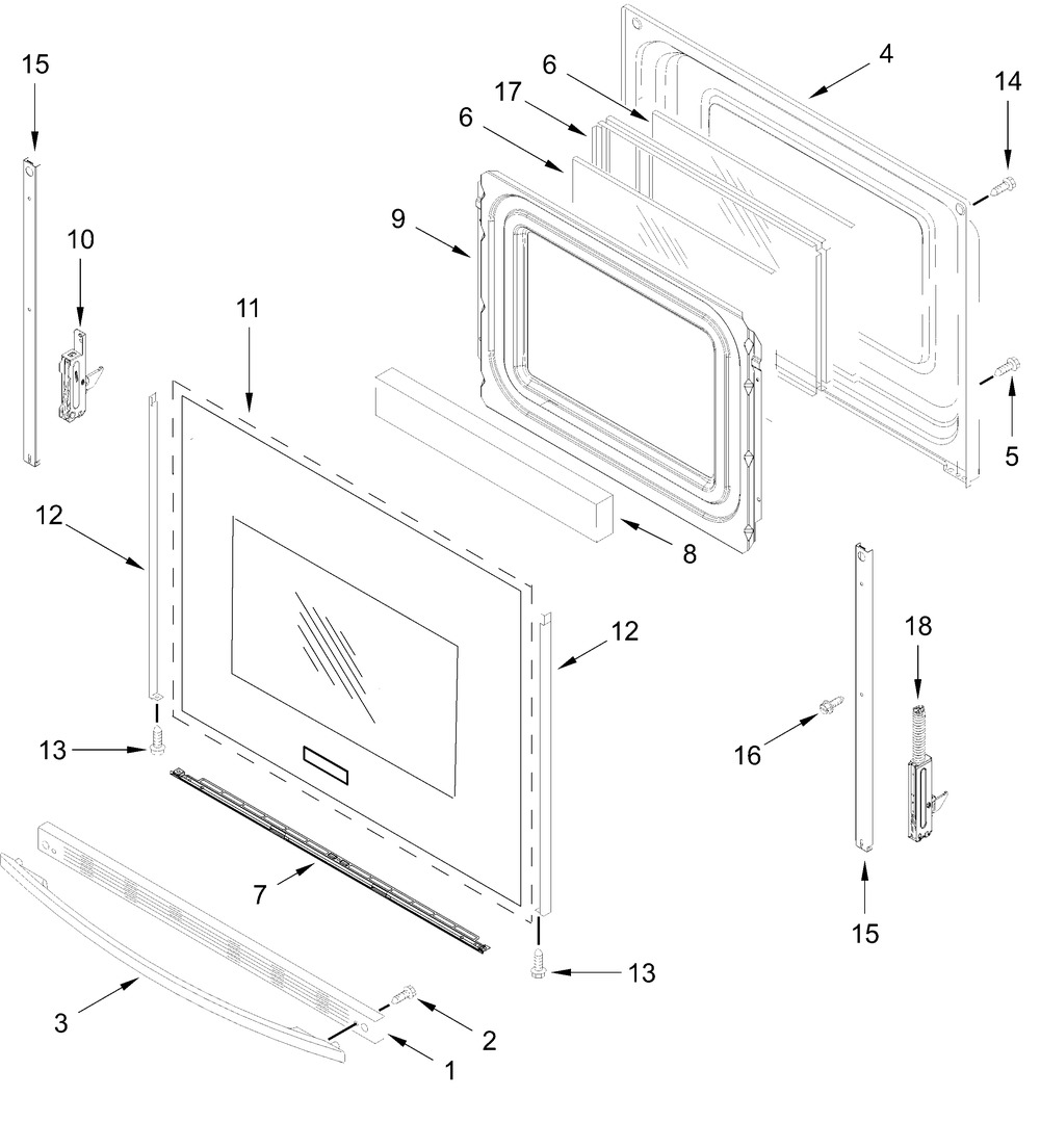 Door Parts Diagram and Parts List for CRGW3487RW0,CRGW3487RB0  Whirlpool Range
