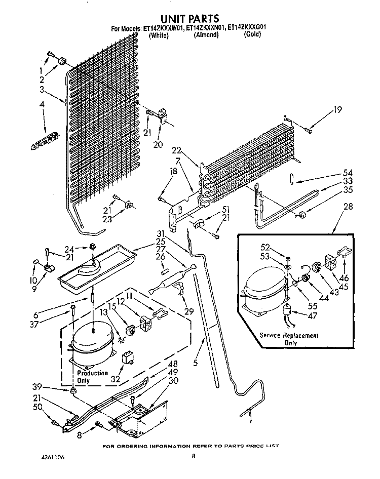 UNIT Diagram and Parts List for ET14ZKXXG01  Whirlpool Refrigerator