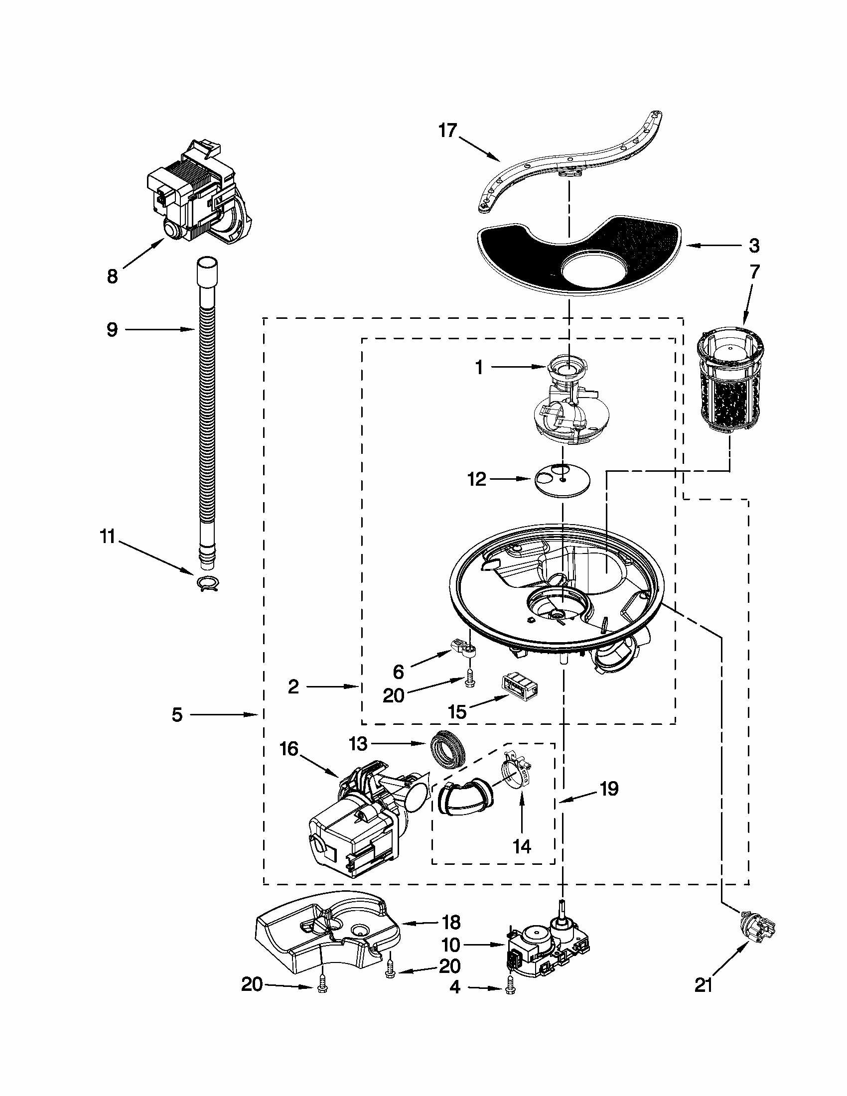 Pump And Motor Parts Diagram and Parts List for 66513033K110  Kenmore Dishwasher