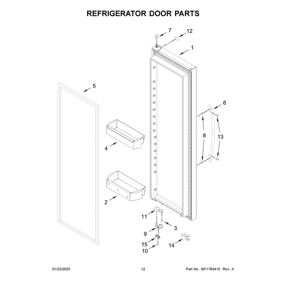 Refrigerator Door Parts Diagram and Parts List for WRSC5536RV00  Whirlpool Refrigerator