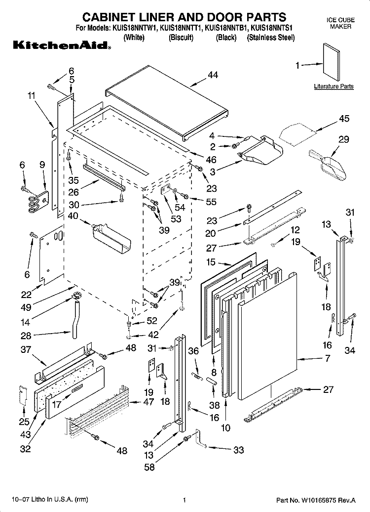 CABINET LINER AND DOOR PARTS Diagram and Parts List for KUIS18NNTS1  KitchenAid Ice Maker