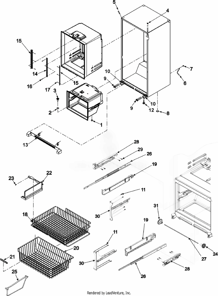 Interior Cabinet And Freezer Shelving Diagram and Parts List for ABR2233FES  Whirlpool Refrigerator