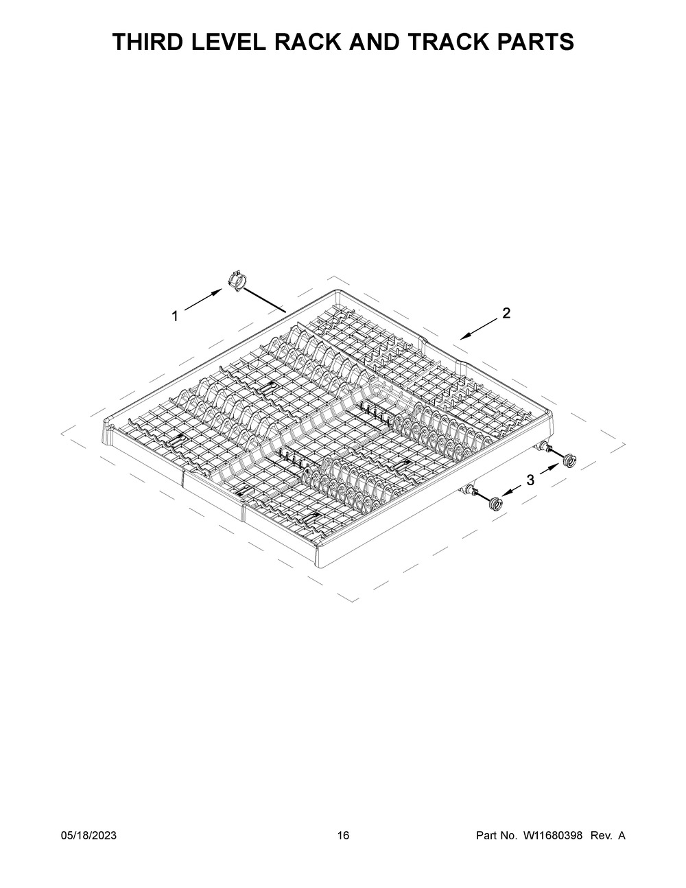 Third Level Rack And Track Parts Diagram and Parts List for WDTA50SAKB2  Whirlpool Dishwasher