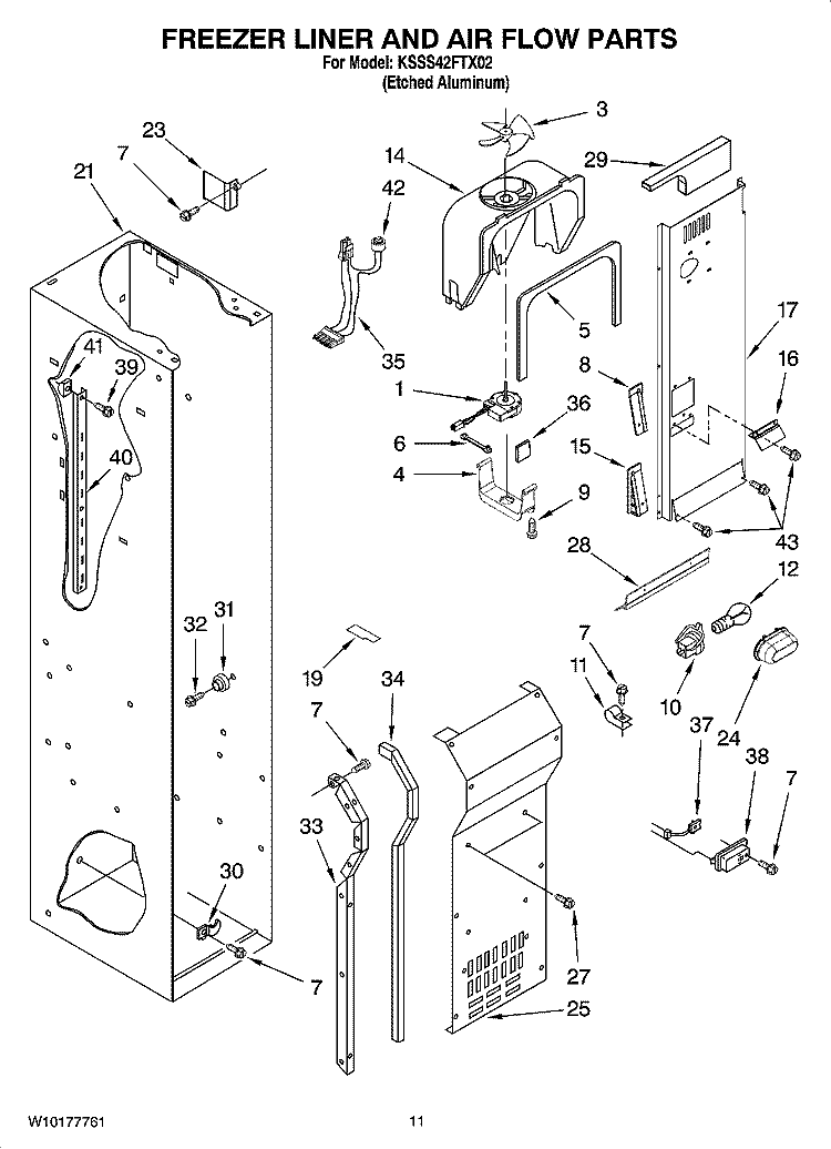 FREEZER LINER AND AIR FLOW PARTS Diagram and Parts List for KSSS42FTX02  KitchenAid Refrigerator