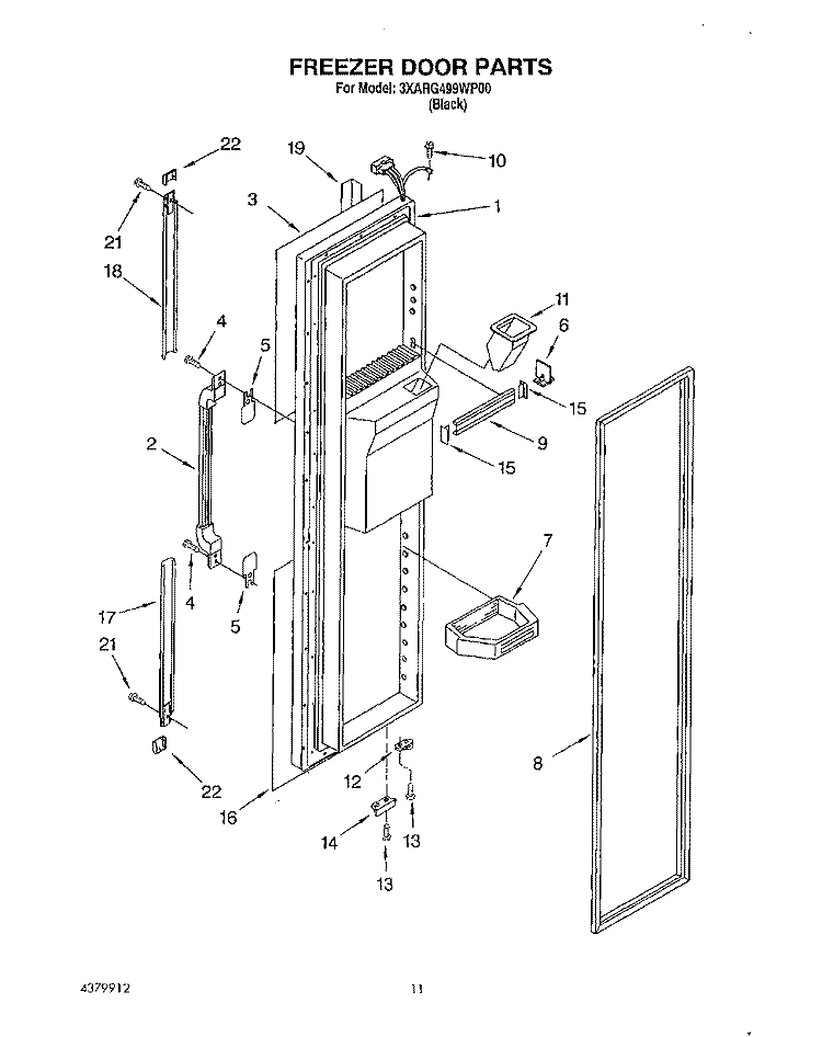 FREEZER DOOR Diagram and Parts List for 3XARG499WP00  Whirlpool Refrigerator