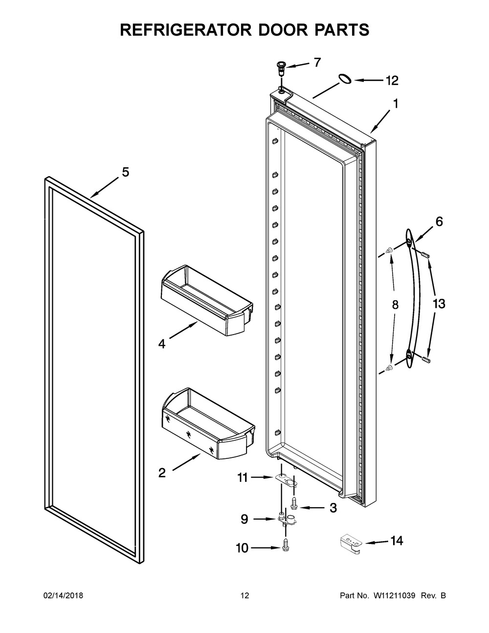 Refrigerator Door Parts Diagram and Parts List for WRS571CIHV00  Whirlpool Refrigerator