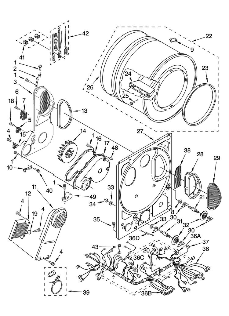Dryer Bulkhead Parts Diagram and Parts List for 11080754003  Kenmore Washer Dryer Combo