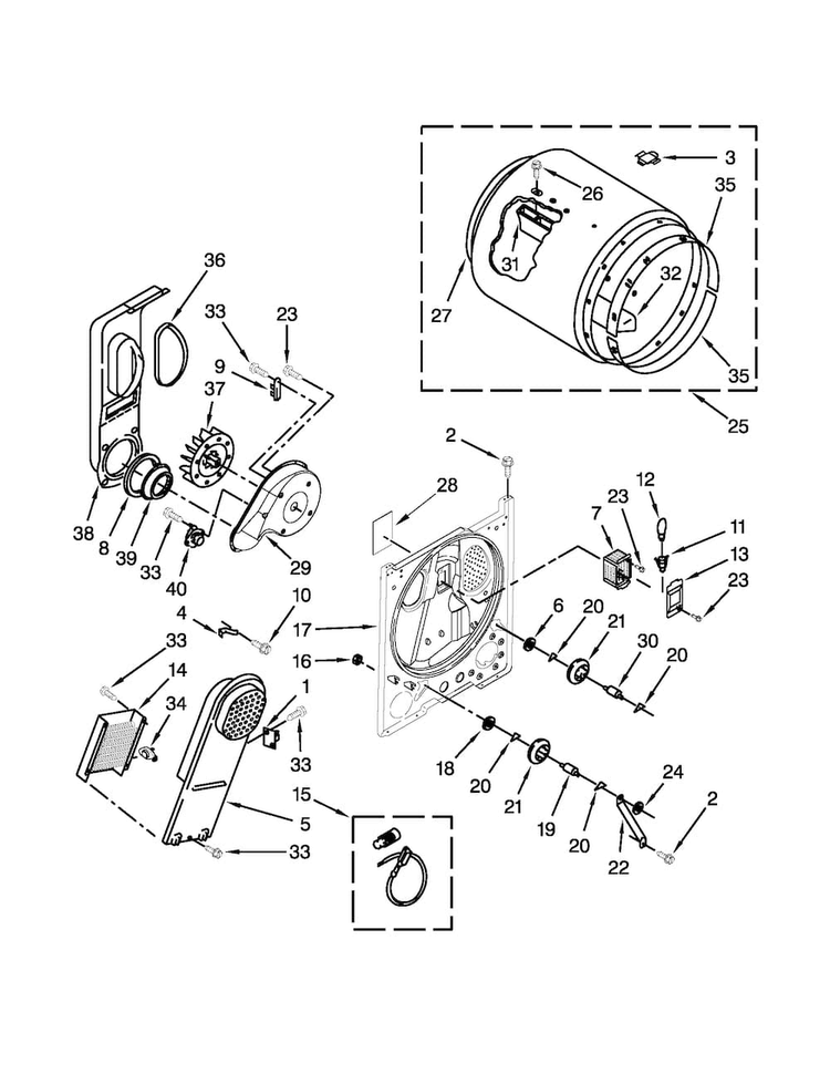 Bulkhead Parts Diagram and Parts List for 110C61182011  Kenmore Dryer