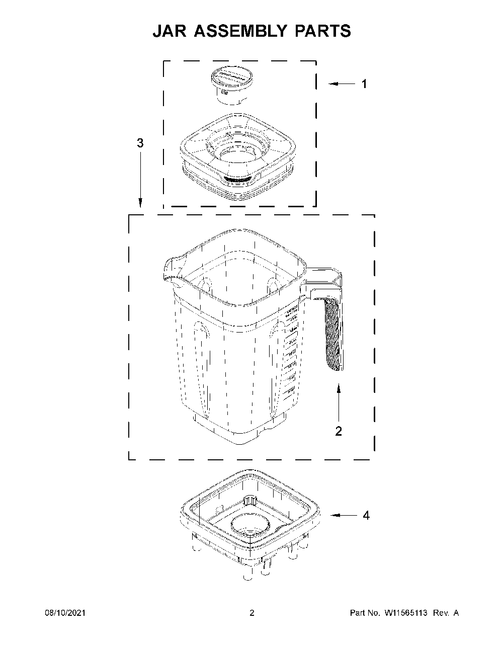 Jar Assembly Parts Diagram and Parts List for 9KSB4027CA0  KitchenAid Blender