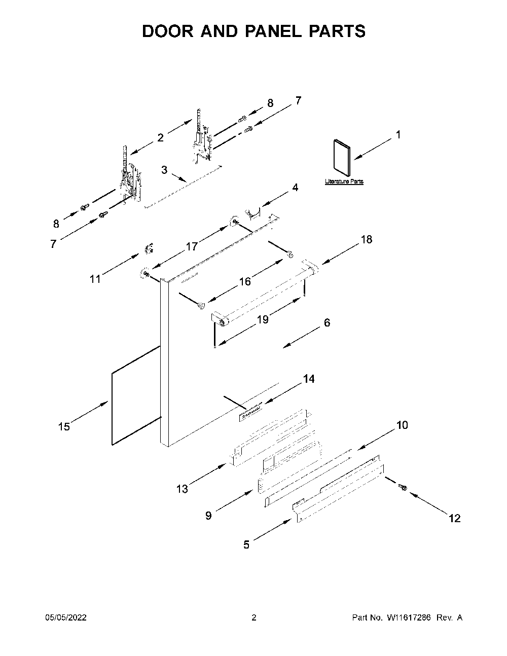 Door And Panel Parts Diagram and Parts List for KDTE204KBS1  KitchenAid Dishwasher