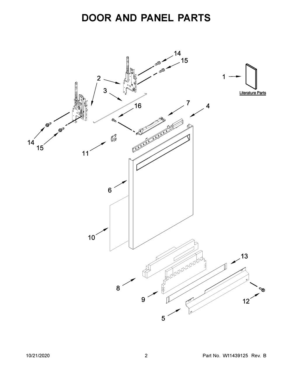 Door And Panel Parts Diagram and Parts List for KDFM404KBS0  Whirlpool Dishwasher