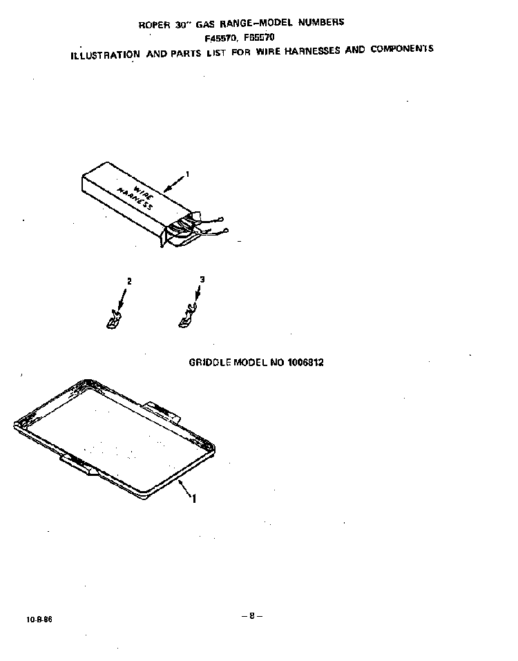 Wire Harness Diagram and Parts List for F6557*0  Roper Range