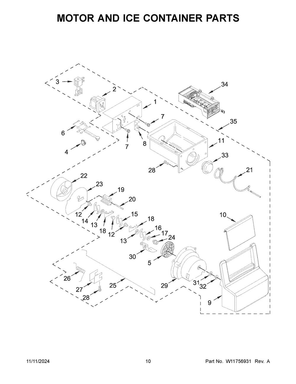 06 - Motor And Ice Container Parts Diagram and Parts List for WRS315SDHM13  Whirlpool Refrigerator