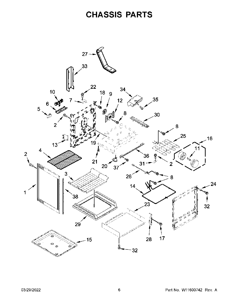 Chassis Parts Diagram and Parts List for KFEG500EBS6  KitchenAid Range