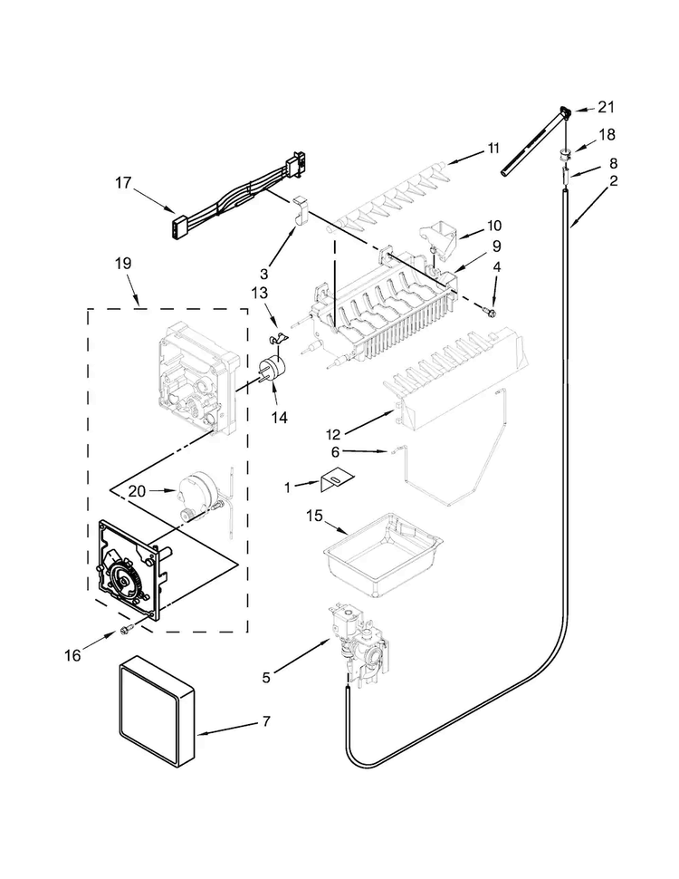 Icemaker Parts Diagram and Parts List for WRB329DMBB00  Whirlpool Refrigerator