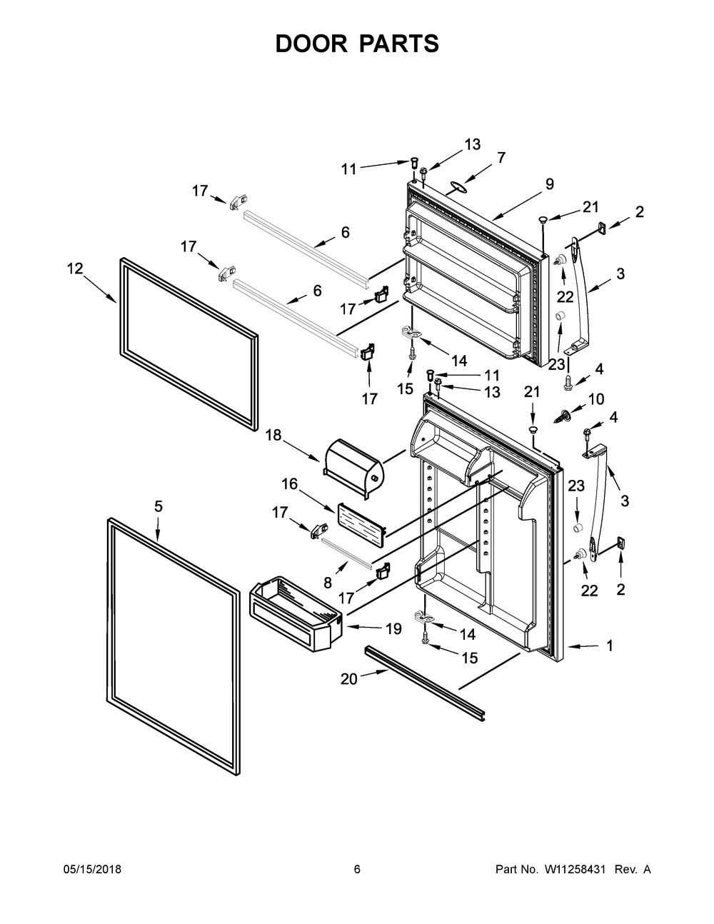 Door Parts Diagram and Parts List for WRT311FZDZ01  Whirlpool Refrigerator