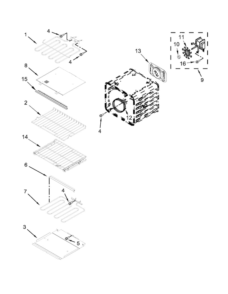 Internal Oven Parts Diagram and Parts List for KOCE507ESS02  KitchenAid Microwave