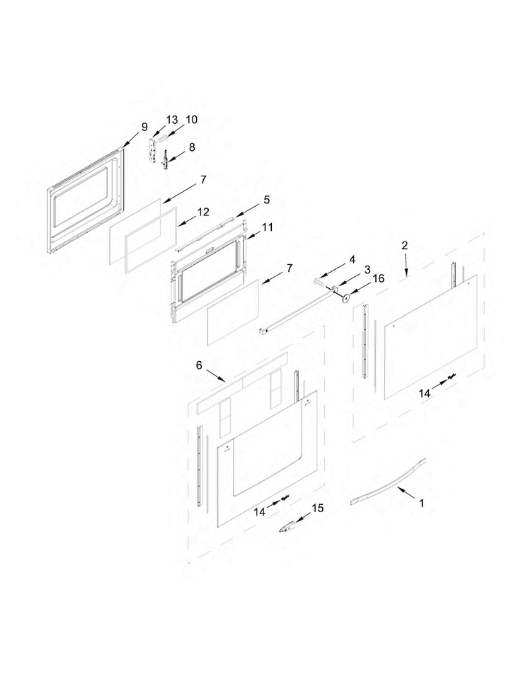 Lower Door Parts Diagram and Parts List for WGG555S0BS06  Whirlpool Range