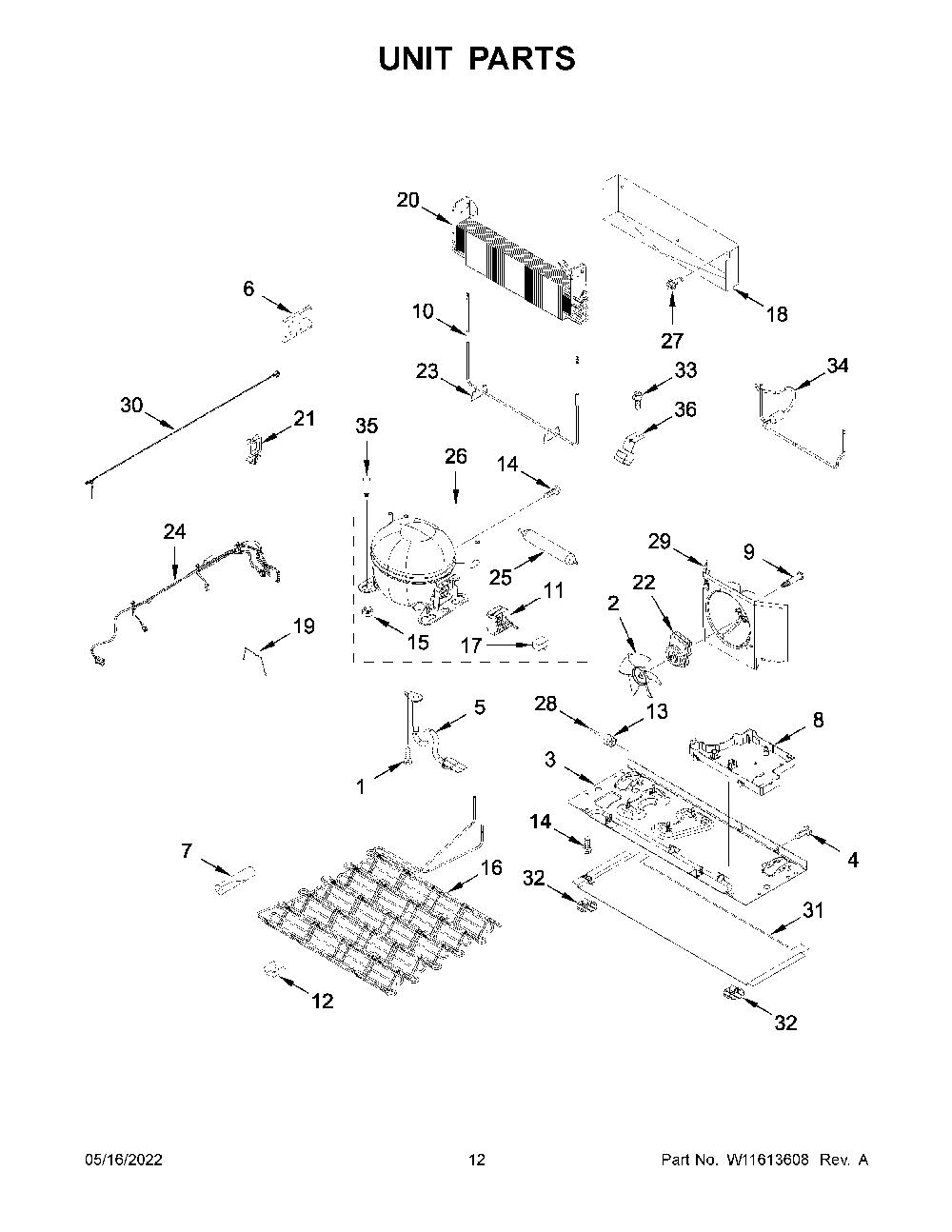 Unit Parts Diagram and Parts List for KRFF507HPS04  KitchenAid Refrigerator