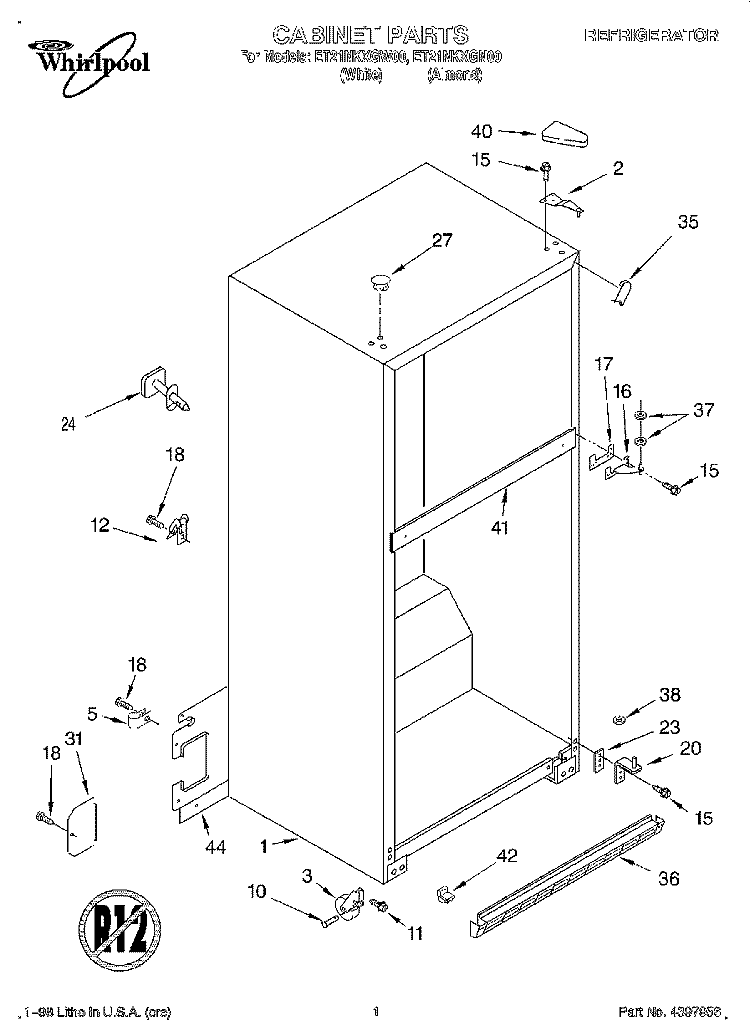CABINET Diagram and Parts List for ET21NKXGN00  Whirlpool Refrigerator