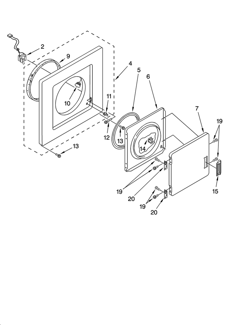 Dryer Front Panel And Door Parts Diagram and Parts List for 11088732796  Kenmore Washer Dryer Combo