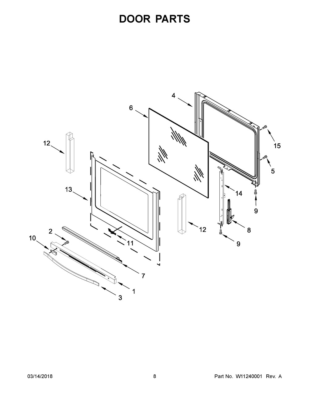 Door Parts Diagram and Parts List for WFE540H0ES2  Whirlpool Range