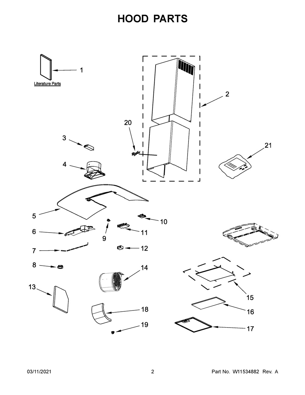 Hood Parts Diagram and Parts List for WVW75UC0DS3  Whirlpool Range