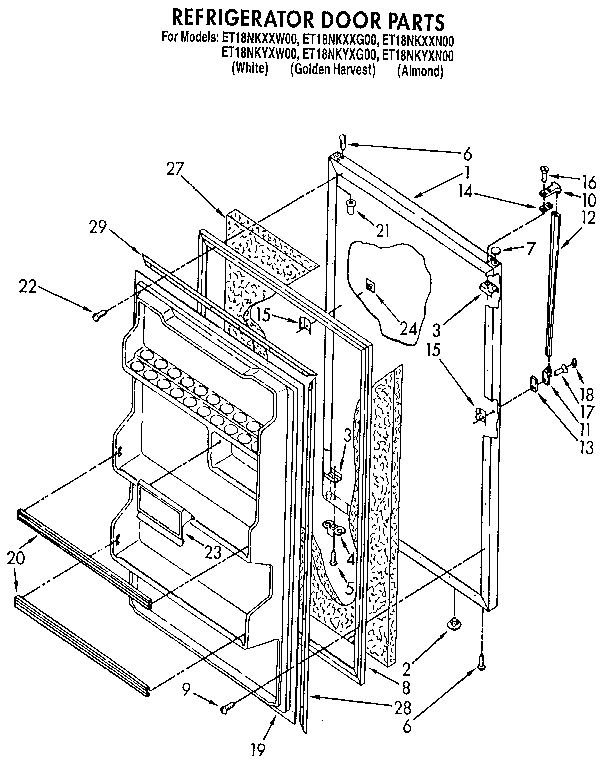 Refrigerator Door Diagram and Parts List for ET18NKYXG00  Whirlpool Refrigerator