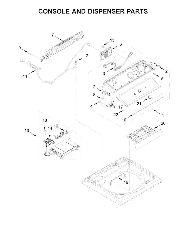 Console And Dispenser Parts Diagram and Parts List for 11028133410  Kenmore Washer