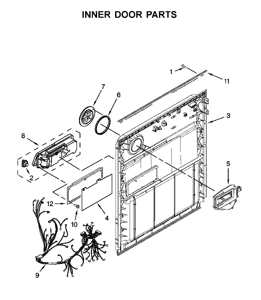 Inner door parts Diagram and Parts List for WDF520PADB9  Whirlpool Dishwasher