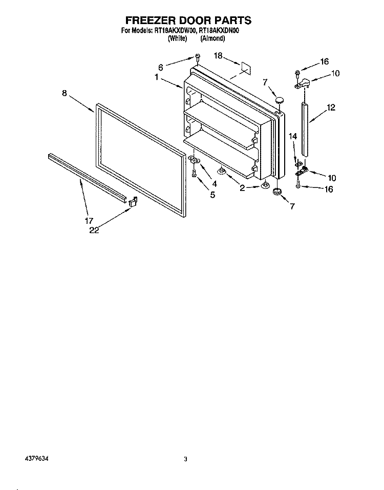 FREEZER DOOR Diagram and Parts List for RT18AKXDW00  Roper Refrigerator