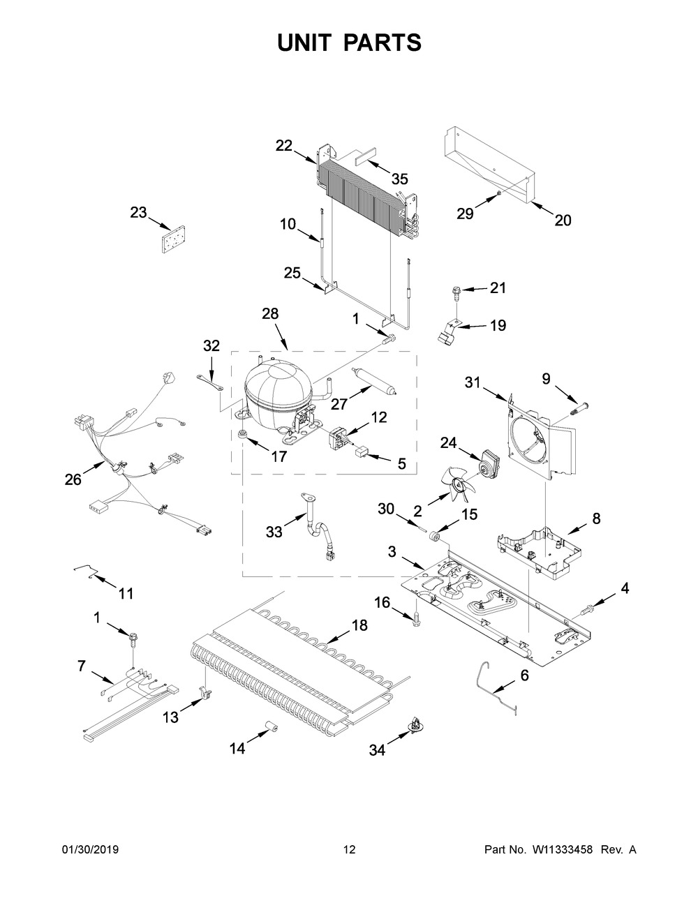 Unit Parts Diagram and Parts List for WRFA35SWHZ02  Whirlpool Refrigerator