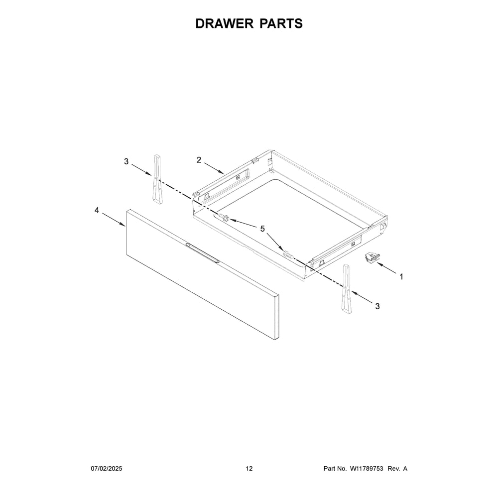 Drawer Parts Diagram and Parts List for WFGS4530SZ0  Whirlpool Range