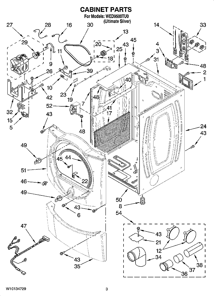 CABINET PARTS Diagram and Parts List for WED9500TU0  Whirlpool Dryer