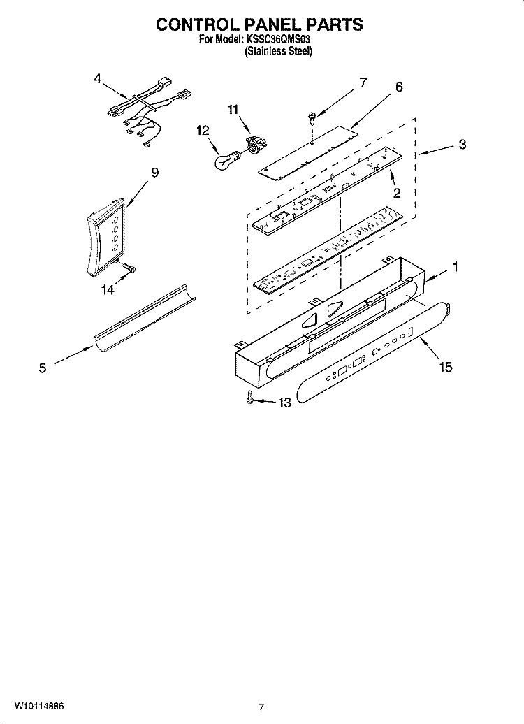CONTROL PANEL PARTS Diagram and Parts List for KSSC36QMS03  KitchenAid Refrigerator