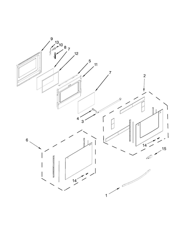 Lower Door Parts Diagram and Parts List for WGE555S0BS02  Whirlpool Range