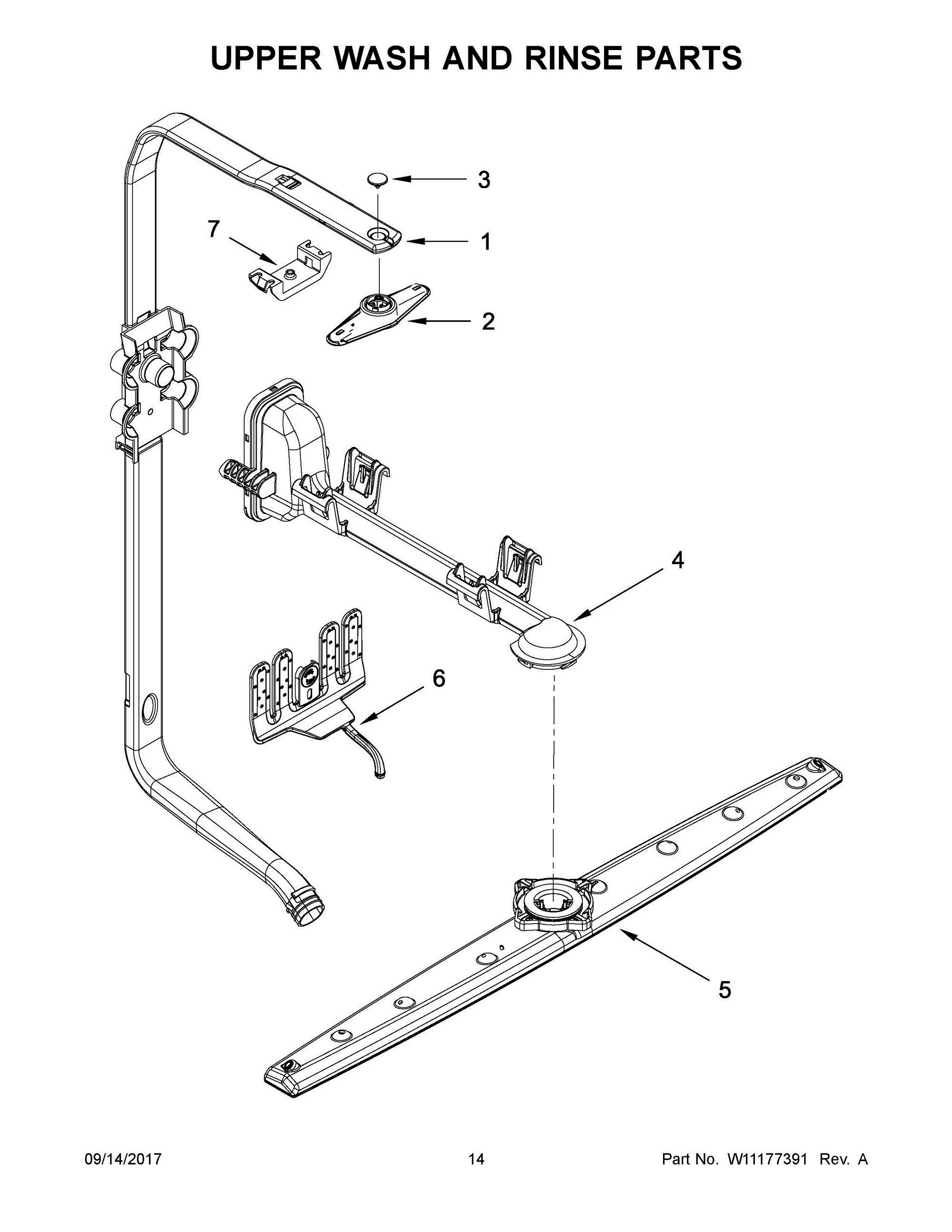 08 - UPPER WASH AND RINSE PARTS Diagram and Parts List for KDFE454CSS5  Whirlpool Dishwasher