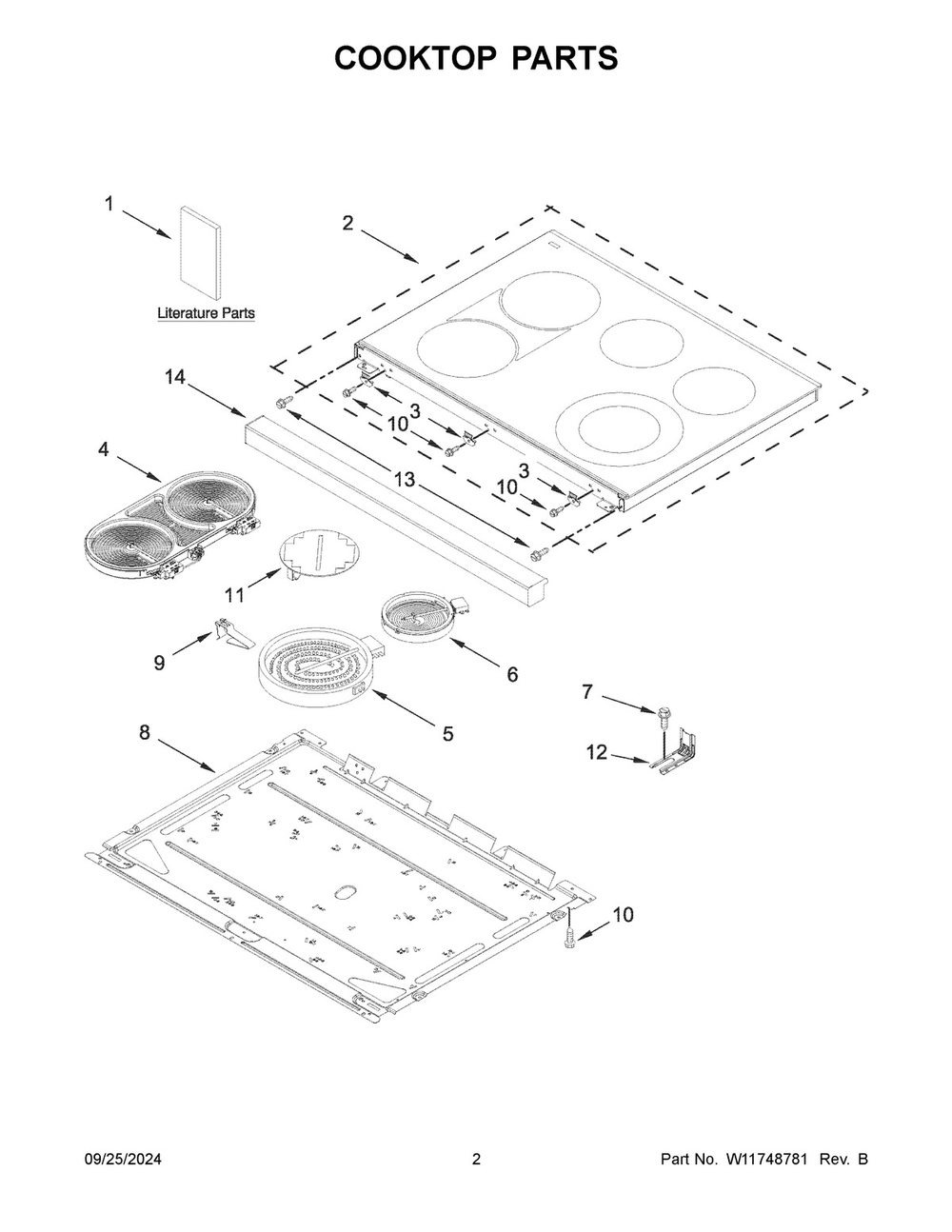 02 - Cooktop Parts Diagram and Parts List for YMFES6030RB0  Whirlpool Range